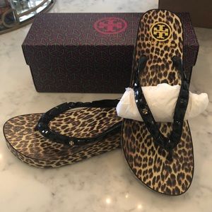 Tory Burch Jeweled Leopard Flip Flops NIB Size 11